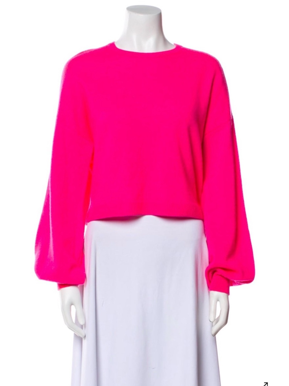Alice + Olivia Hot Pink Balloon-Sleeve Crewneck Sweater